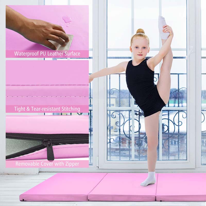 8' x 4' Anti-Tear Folding Gymnastics Mat for Yoga Fitness, 2" Thick 4-Panel Exercise Tumbling Mat with Carrying Handles
