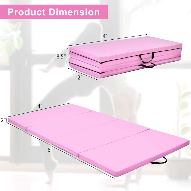 8' x 4' Anti-Tear Folding Gymnastics Mat for Yoga Fitness, 2" Thick 4-Panel Exercise Tumbling Mat with Carrying Handles
