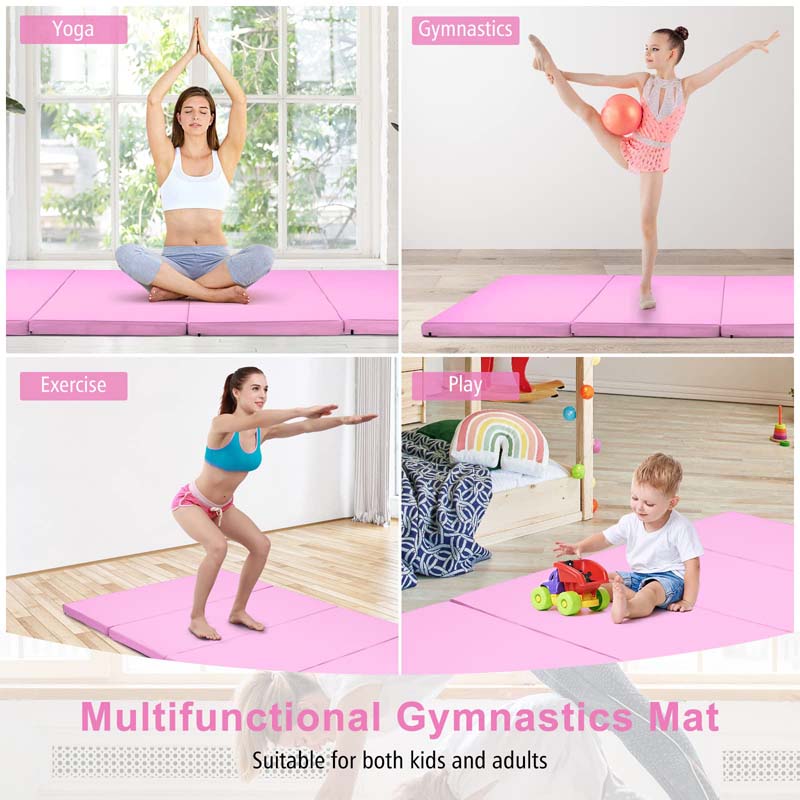 8' x 4' Anti-Tear Folding Gymnastics Mat for Yoga Fitness, 2" Thick 4-Panel Exercise Tumbling Mat with Carrying Handles