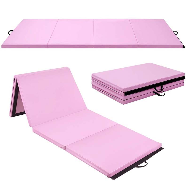 8' x 4' Anti-Tear Folding Gymnastics Mat for Yoga Fitness, 2" Thick 4-Panel Exercise Tumbling Mat with Carrying Handles