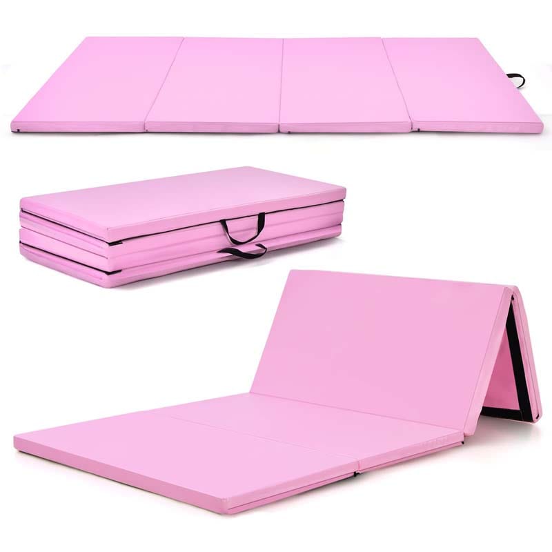 8' x 4' Anti-Tear Folding Gymnastics Mat for Yoga Fitness, 2" Thick 4-Panel Exercise Tumbling Mat with Carrying Handles