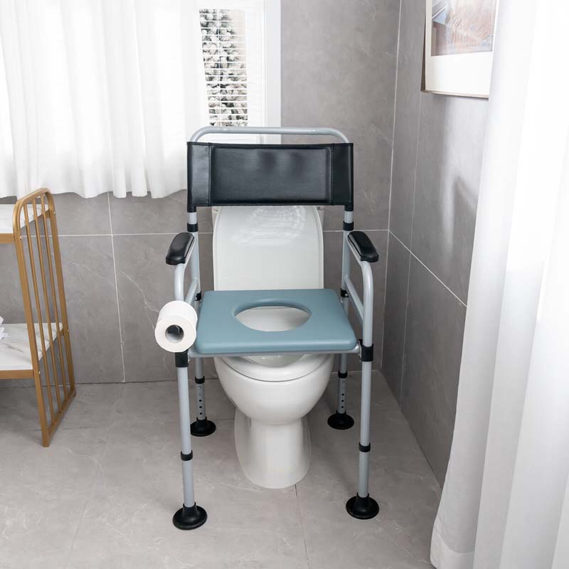 4-in-1 Folding Bedside Commode Chair with Arms, Height Adjustable Portable Toilet Bath Shower Potty Chair