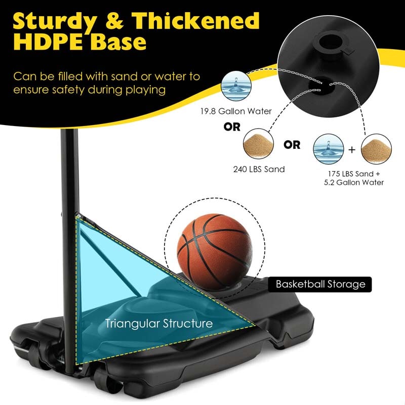 4.25-10FT Portable Basketball Hoop Outdoor Indoor Basketball Goal Hoop System with 44" Backboard & Fillable Base