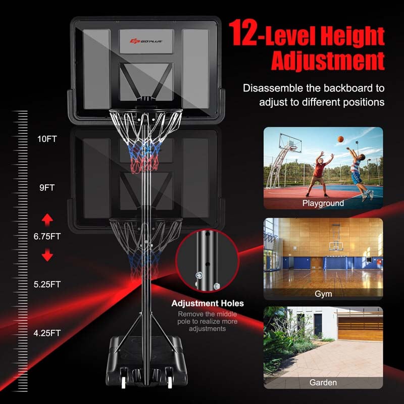 Portable Basketball Hoop Outdoor, 4.5-10FT Height Adjustable Basketball Goal System with 44" Backboard & Wheels
