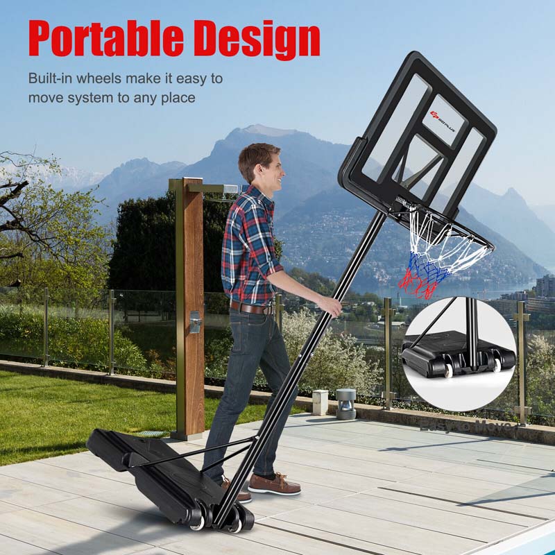 Portable Basketball Hoop Outdoor, 4.5-10FT Height Adjustable Basketball Goal System with 44" Backboard & Wheels