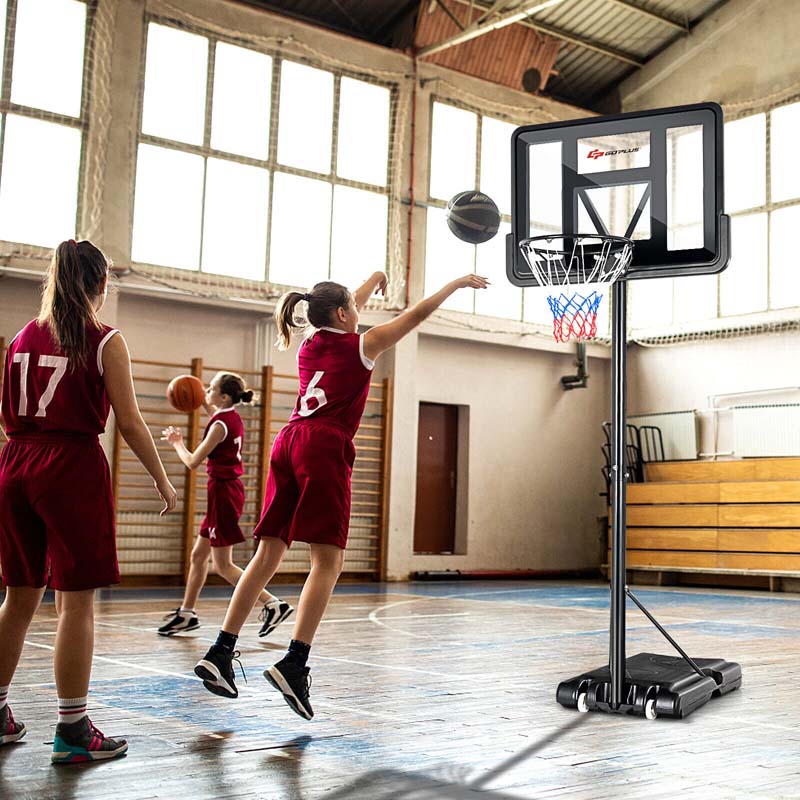 Portable Basketball Hoop Outdoor, 4.5-10FT Height Adjustable Basketball Goal System with 44" Backboard & Wheels