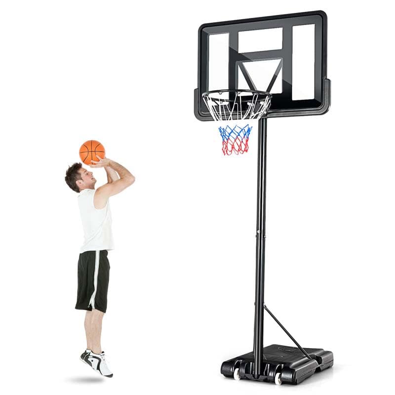 Portable Basketball Hoop Outdoor, 4.5-10FT Height Adjustable Basketball Goal System with 44" Backboard & Wheels