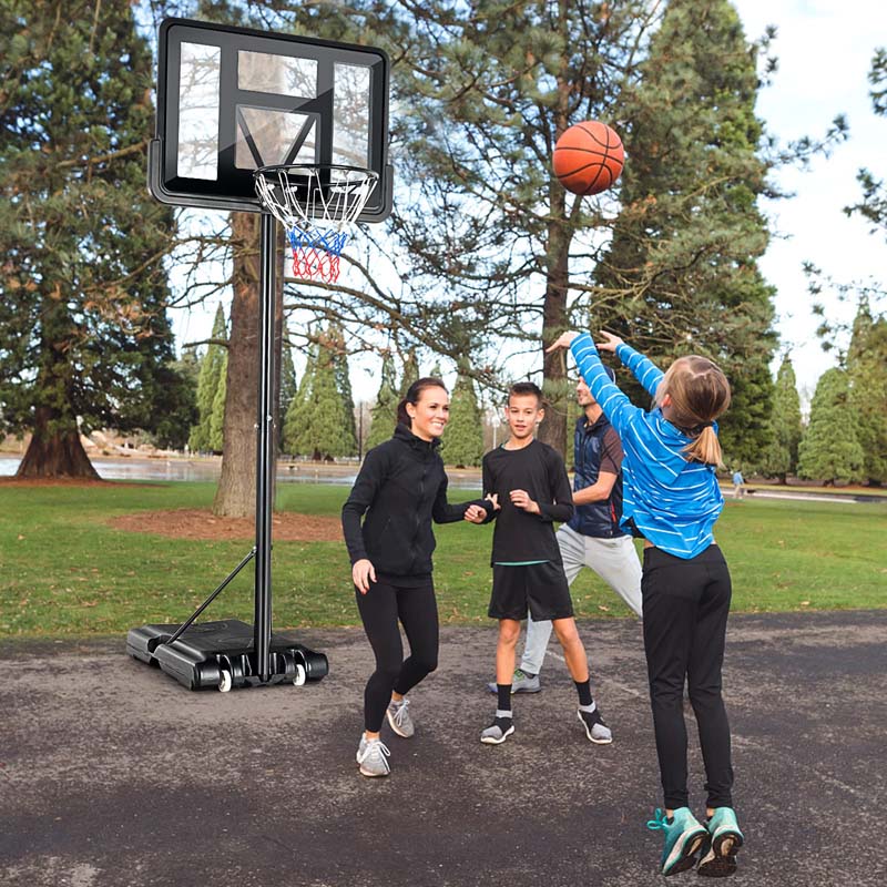 Portable Basketball Hoop Outdoor, 4.5-10FT Height Adjustable Basketball Goal System with 44" Backboard & Wheels