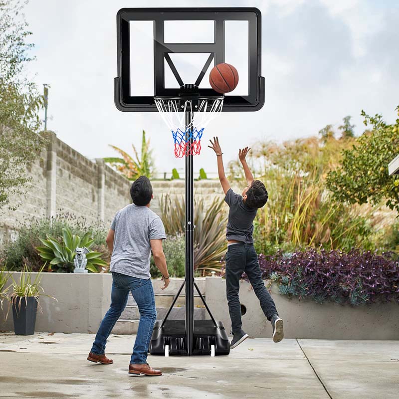 Portable Basketball Hoop Outdoor, 4.5-10FT Height Adjustable Basketball Goal System with 44" Backboard & Wheels