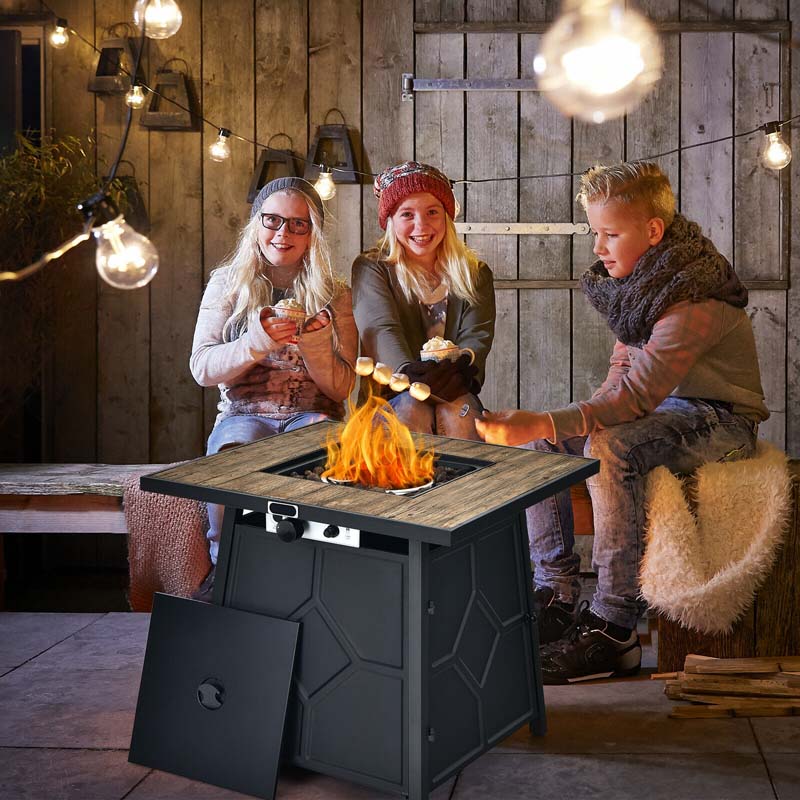 28" Square Outdoor Dining Fire Table, 40000 BTU Propane Gas Fire Pit Table with Lava Rocks & Cover