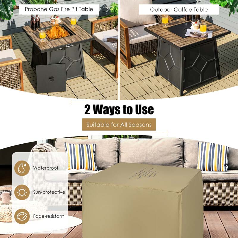 28" Square Outdoor Dining Fire Table, 40000 BTU Propane Gas Fire Pit Table with Lava Rocks & Cover
