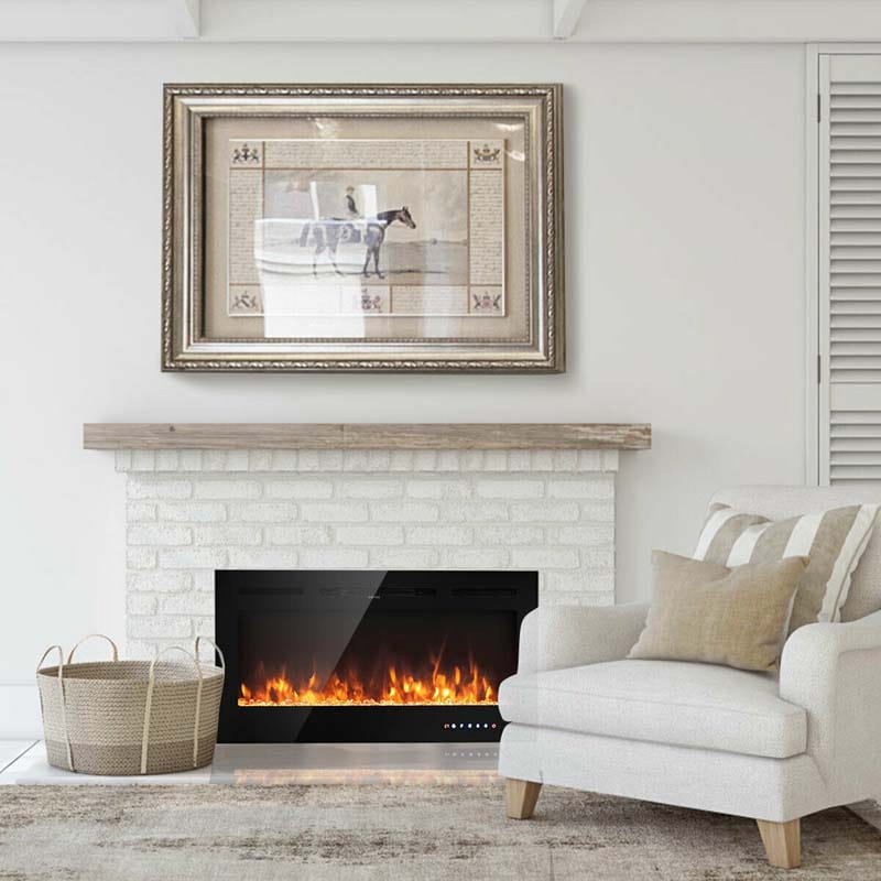 40" Ultra-Thin Recessed Electric Fireplace Insert, 1500W Wall-mounted Fireplace Heater with 9 Flame Colors
