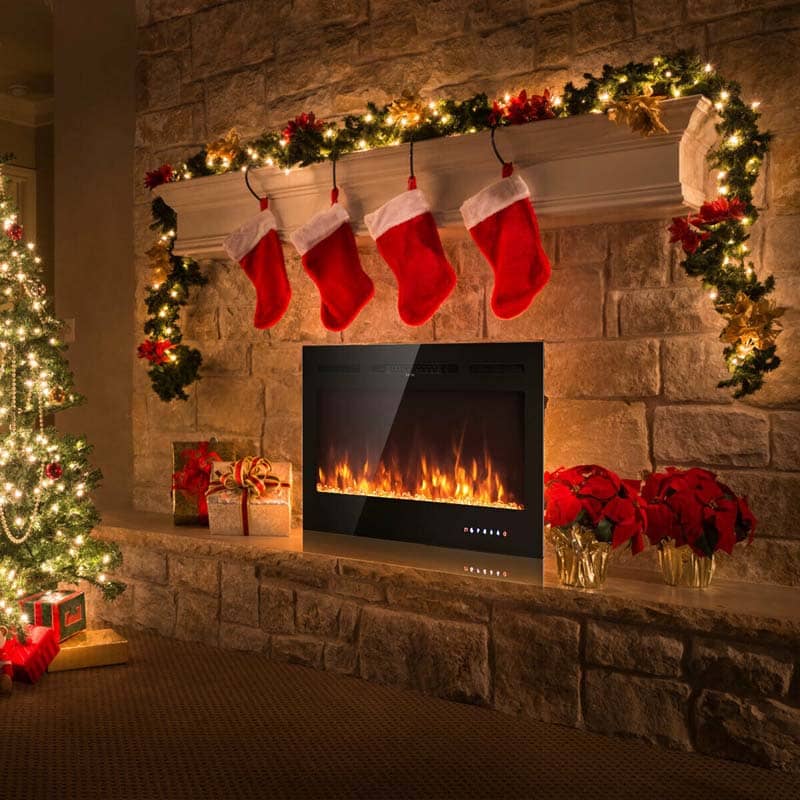 40" Ultra-Thin Recessed Electric Fireplace Insert, 1500W Wall-mounted Fireplace Heater with 9 Flame Colors