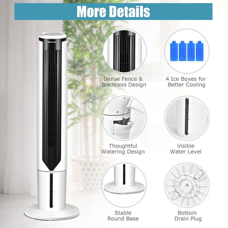 41" 3-in-1 Floor Bladeless Tower Fan Evaporative Air Cooler Humidifier with Remote, 3 Modes & 3 Speeds, 9H Timer