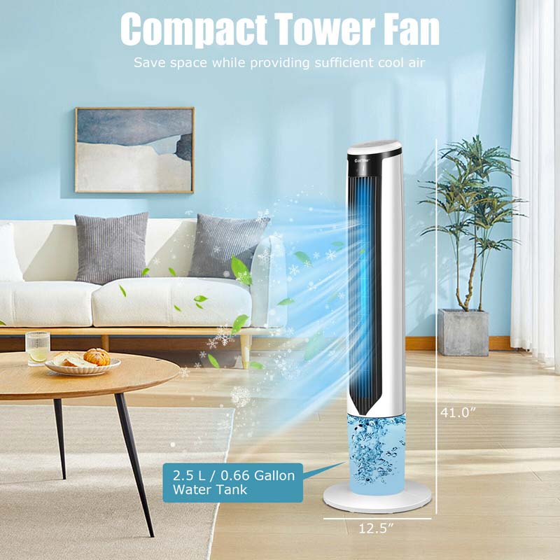 41" 3-in-1 Floor Bladeless Tower Fan Evaporative Air Cooler Humidifier with Remote, 3 Modes & 3 Speeds, 9H Timer