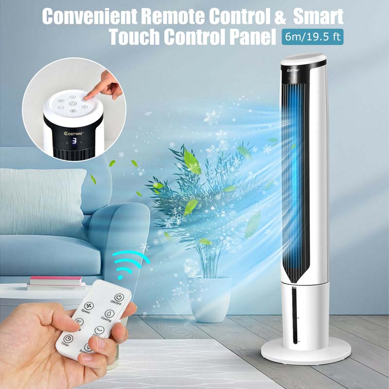 41" 3-in-1 Floor Bladeless Tower Fan Evaporative Air Cooler Humidifier with Remote, 3 Modes & 3 Speeds, 9H Timer