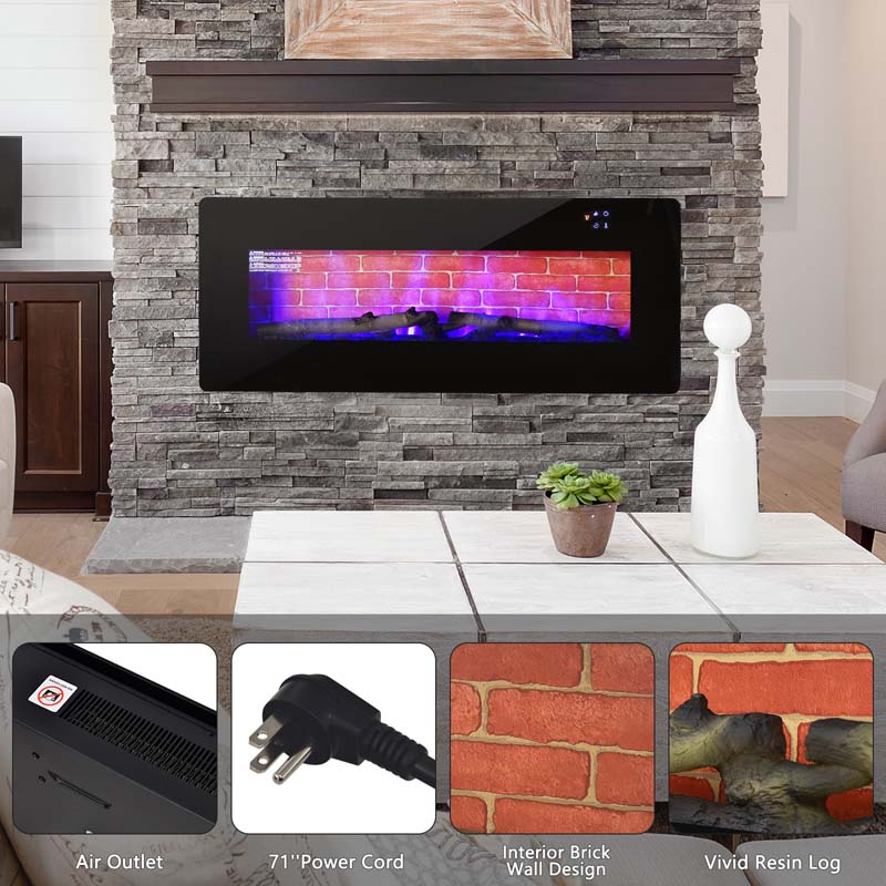 42" Electric Fireplace with 7 Realistic Flame Colors, 1400W Freestanding & Wall-Mounted Electric Fireplace Heater