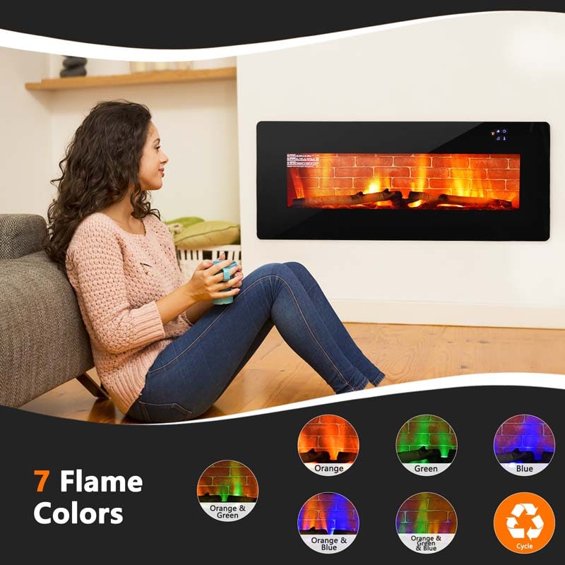 42" Electric Fireplace with 7 Realistic Flame Colors, 1400W Freestanding & Wall-Mounted Electric Fireplace Heater