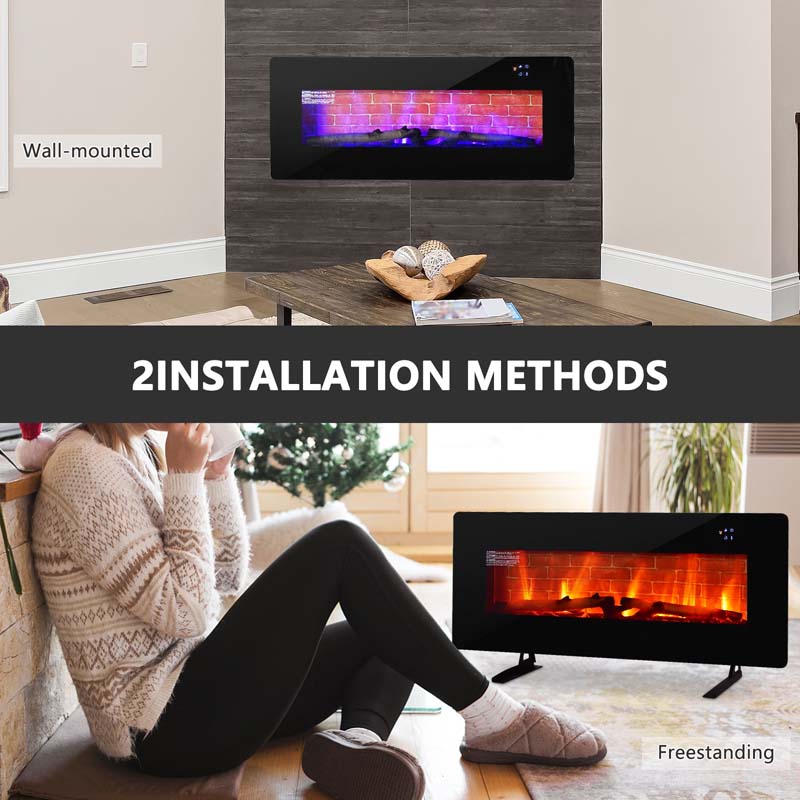 42" Electric Fireplace with 7 Realistic Flame Colors, 1400W Freestanding & Wall-Mounted Electric Fireplace Heater