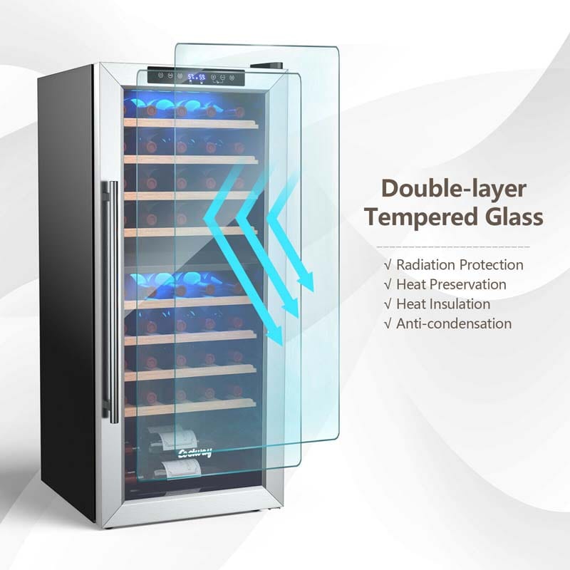 20" 43-Bottle Dual Zone Wine Cooler Refrigerator Freestanding Wine Cellar with 8 Wooden Shelves