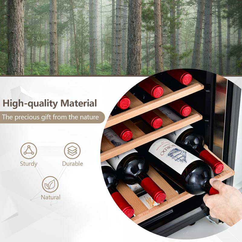 20" 43-Bottle Dual Zone Wine Cooler Refrigerator Freestanding Wine Cellar with 8 Wooden Shelves