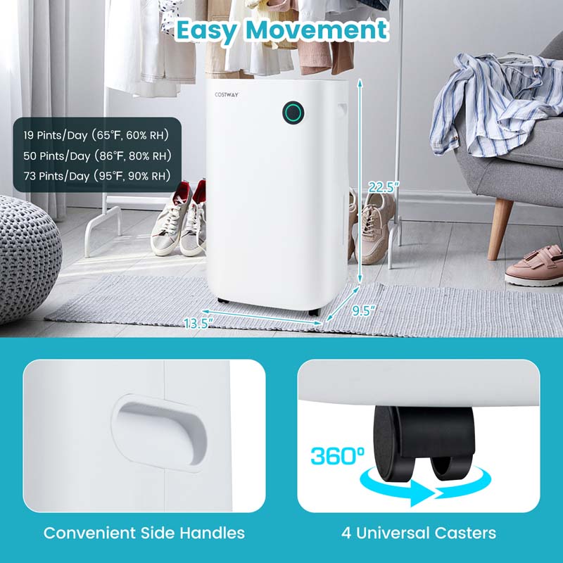 73 Pints 4500 Sq. Ft Quiet Air Dehumidifier for Basements with 5 Modes, 3-Color Indicator Light, 1.7 Gallon Water Tank, 24H Timer