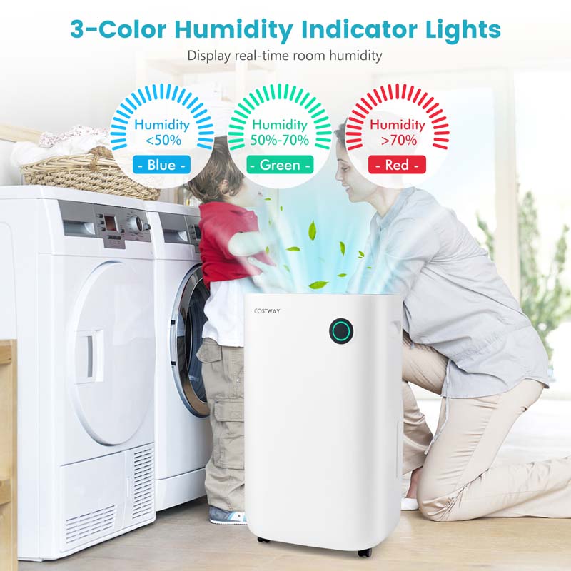 73 Pints 4500 Sq. Ft Quiet Air Dehumidifier for Basements with 5 Modes, 3-Color Indicator Light, 1.7 Gallon Water Tank, 24H Timer