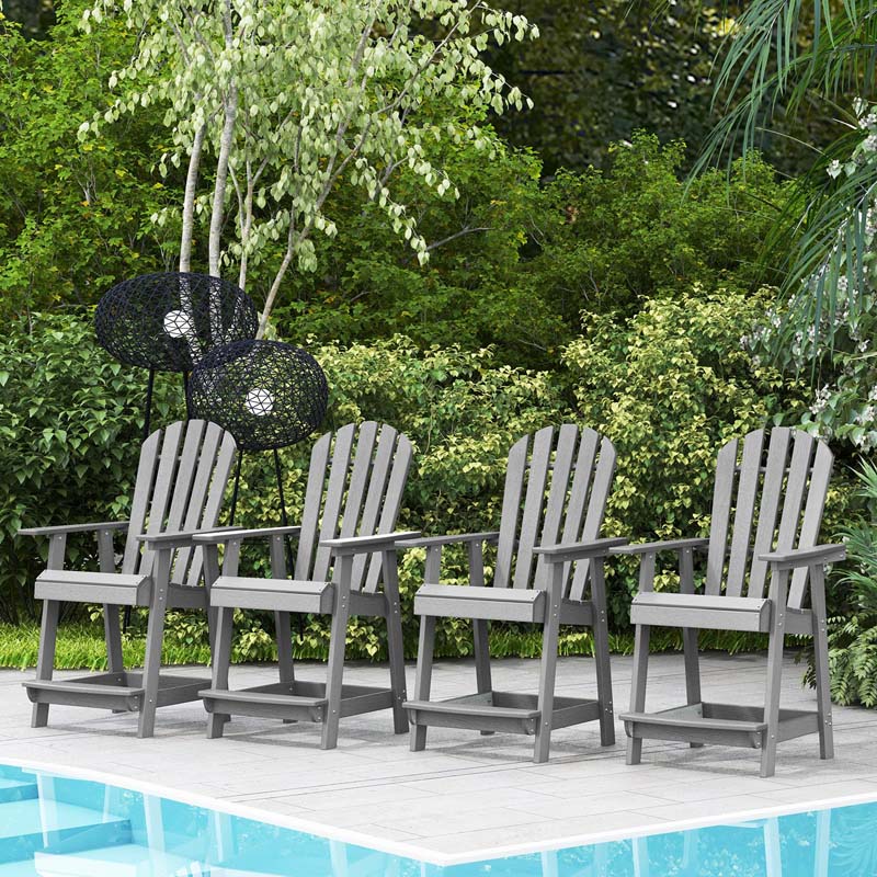 Outdoor HDPE Tall Adirondack Chair with Armrest & Footrest, Weather Resistant 47" Counter Height Barstool Balcony Chairs