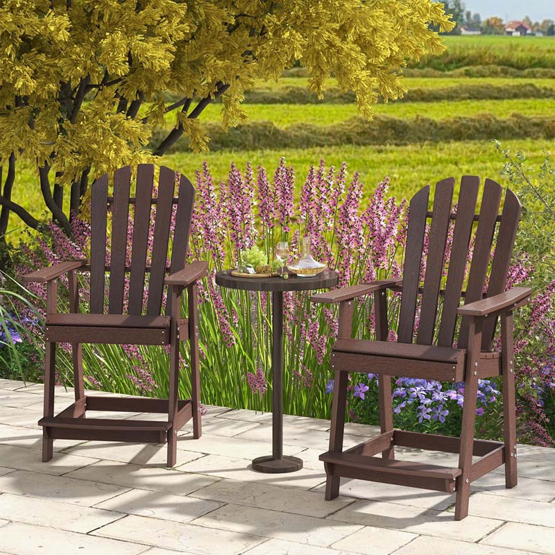 Outdoor HDPE Tall Adirondack Chair with Armrest & Footrest, Weather Resistant 47" Counter Height Barstool Balcony Chairs