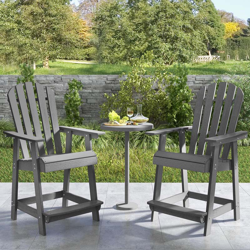 Outdoor HDPE Tall Adirondack Chair with Armrest & Footrest, Weather Resistant 47" Counter Height Barstool Balcony Chairs