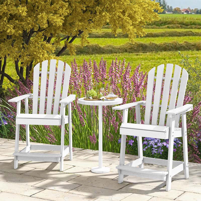 Outdoor HDPE Tall Adirondack Chair with Armrest & Footrest, Weather Resistant 47" Counter Height Barstool Balcony Chairs