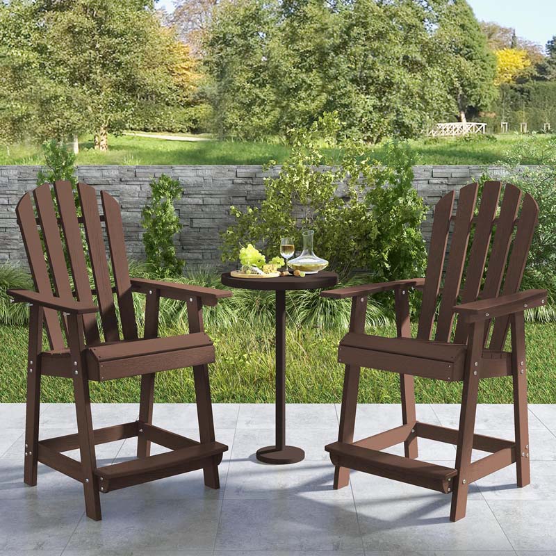 Outdoor HDPE Tall Adirondack Chair with Armrest & Footrest, Weather Resistant 47" Counter Height Barstool Balcony Chairs