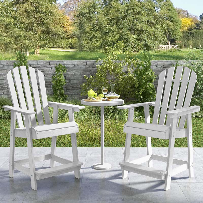 Outdoor HDPE Tall Adirondack Chair with Armrest & Footrest, Weather Resistant 47" Counter Height Barstool Balcony Chairs