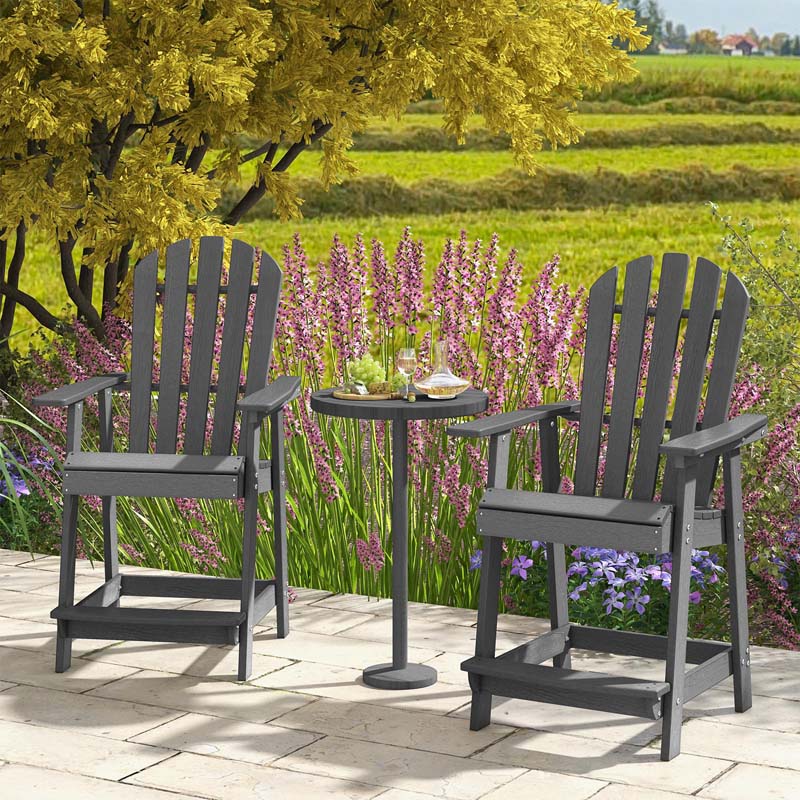 Outdoor HDPE Tall Adirondack Chair with Armrest & Footrest, Weather Resistant 47" Counter Height Barstool Balcony Chairs