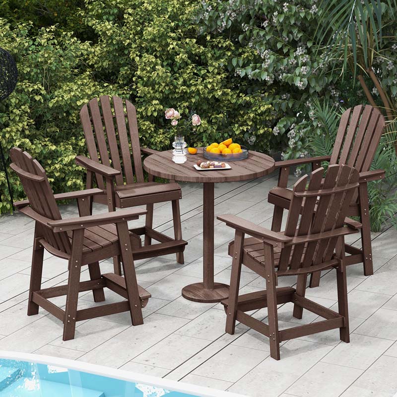 Outdoor HDPE Tall Adirondack Chair with Armrest & Footrest, Weather Resistant 47" Counter Height Barstool Balcony Chairs
