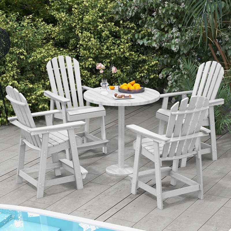 Outdoor HDPE Tall Adirondack Chair with Armrest & Footrest, Weather Resistant 47" Counter Height Barstool Balcony Chairs