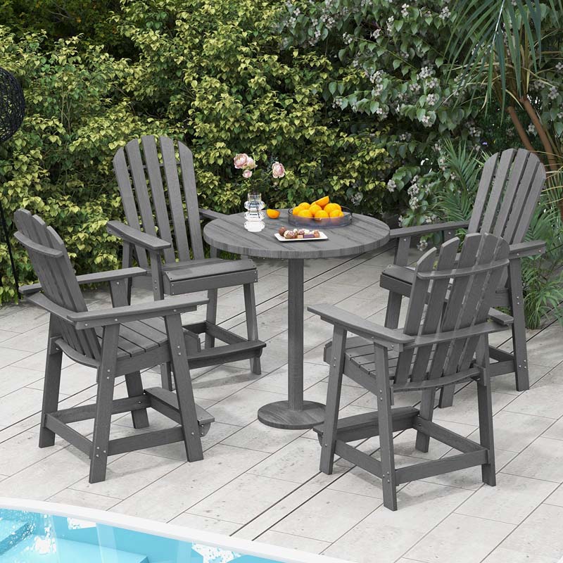 Outdoor HDPE Tall Adirondack Chair with Armrest & Footrest, Weather Resistant 47" Counter Height Barstool Balcony Chairs