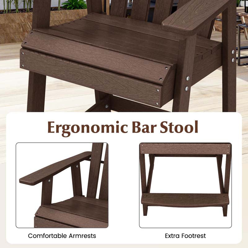 Outdoor HDPE Tall Adirondack Chair with Armrest & Footrest, Weather Resistant 47" Counter Height Barstool Balcony Chairs