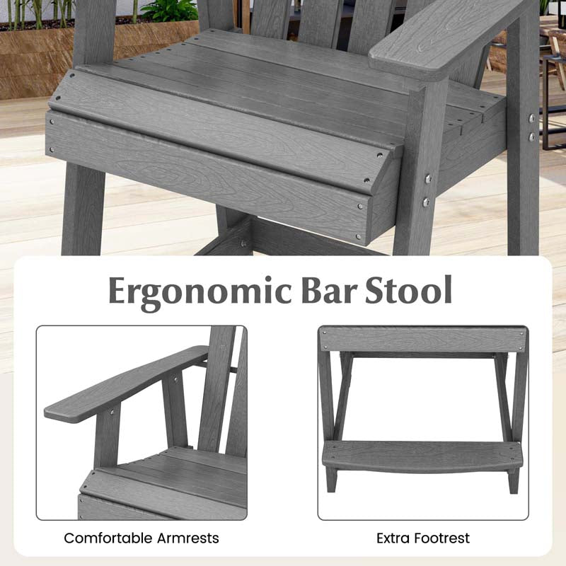 Outdoor HDPE Tall Adirondack Chair with Armrest & Footrest, Weather Resistant 47" Counter Height Barstool Balcony Chairs
