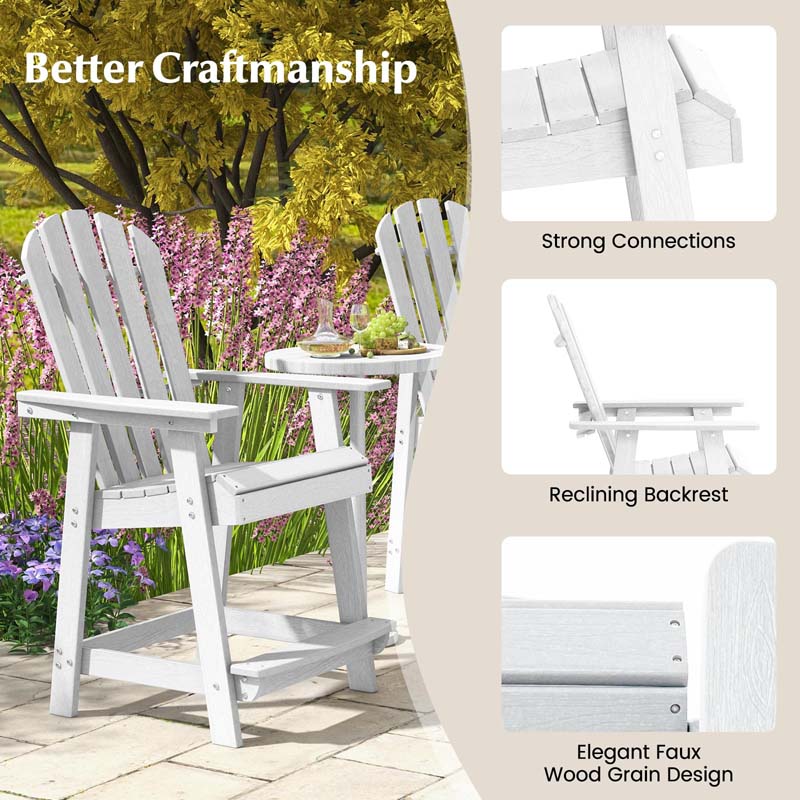 Outdoor HDPE Tall Adirondack Chair with Armrest & Footrest, Weather Resistant 47" Counter Height Barstool Balcony Chairs
