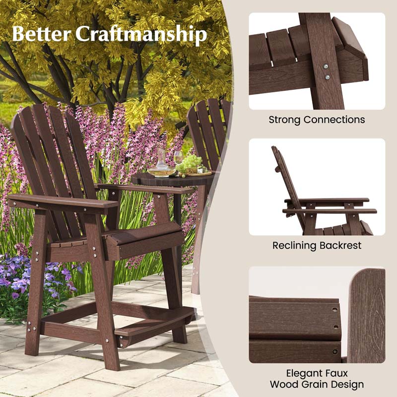 Outdoor HDPE Tall Adirondack Chair with Armrest & Footrest, Weather Resistant 47" Counter Height Barstool Balcony Chairs