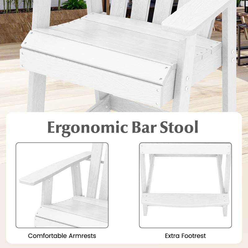 Outdoor HDPE Tall Adirondack Chair with Armrest & Footrest, Weather Resistant 47" Counter Height Barstool Balcony Chairs
