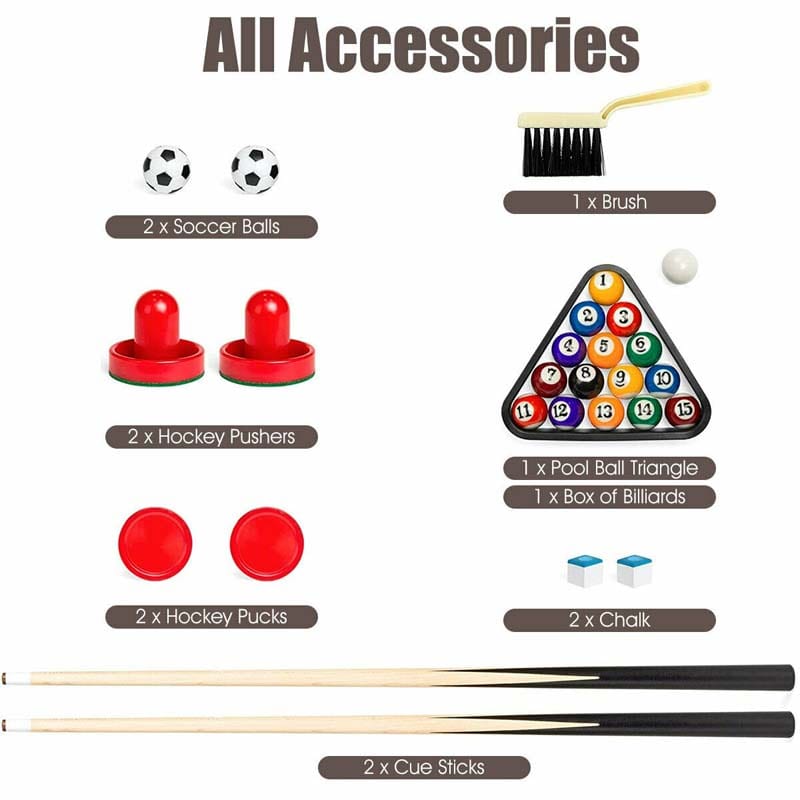 48" 3-in-1 Combo Game Table with Soccer, Billiard, Slide Hockey, Wood Multi Game Table Foosball Table for Game Room