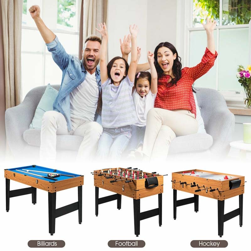 48" 3-in-1 Combo Game Table with Soccer, Billiard, Slide Hockey, Wood Multi Game Table Foosball Table for Game Room
