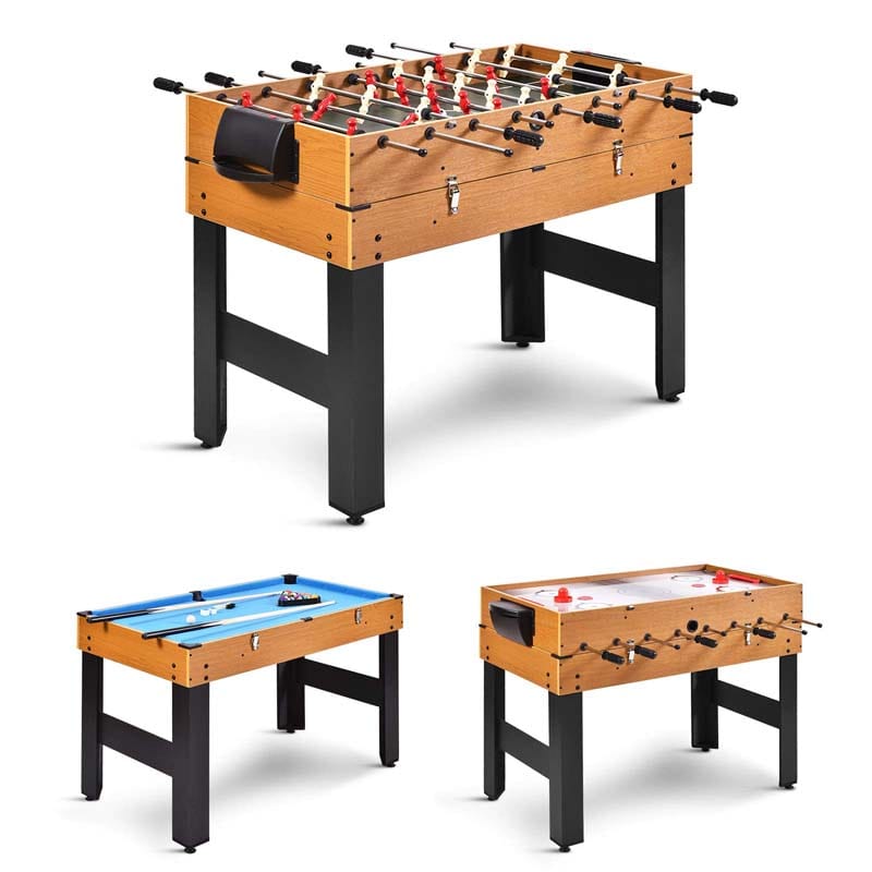 48" 3-in-1 Combo Game Table with Soccer, Billiard, Slide Hockey, Wood Multi Game Table Foosball Table for Game Room