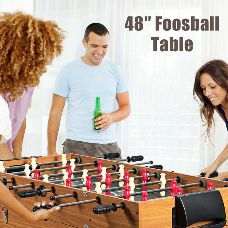 48" 3-in-1 Combo Game Table with Soccer, Billiard, Slide Hockey, Wood Multi Game Table Foosball Table for Game Room