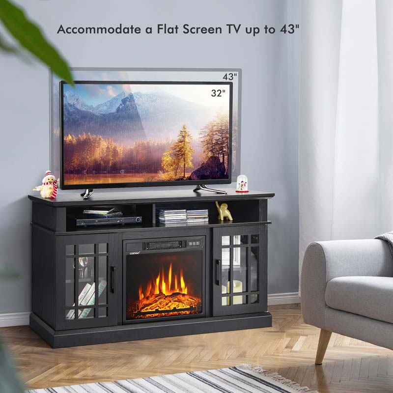 48" TV Console with 18" Fireplace Insert, Fireplace TV Stand for TVs up to 50 Inches, 1400W Electric Fireplace Heater