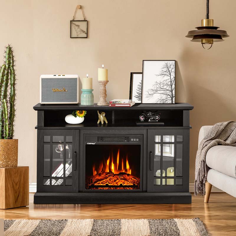48" TV Console with 18" Fireplace Insert, Fireplace TV Stand for TVs up to 50 Inches, 1400W Electric Fireplace Heater
