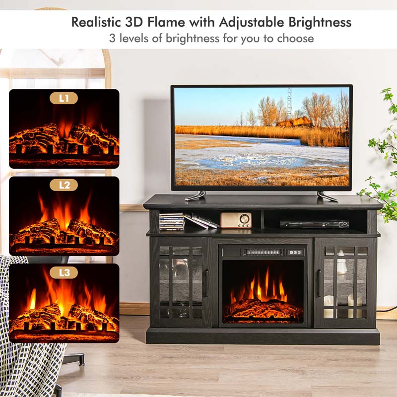 48" TV Console with 18" Fireplace Insert, Fireplace TV Stand for TVs up to 50 Inches, 1400W Electric Fireplace Heater