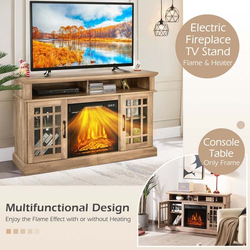 48" TV Console with 18" Fireplace Insert, Fireplace TV Stand for TVs up to 50 Inches, 1400W Electric Fireplace Heater